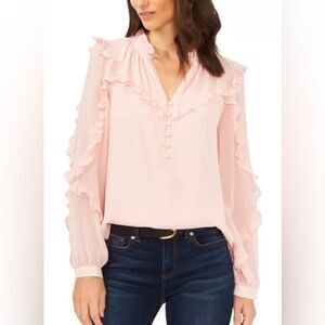 Vince Camuto Ruffled-Sleeve Blouse Pink Size M